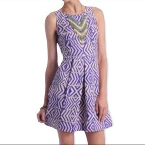 Plenty by Tracy Reese Fit & Flare Dress in Cream/Purple Tribal Print Sz 12
